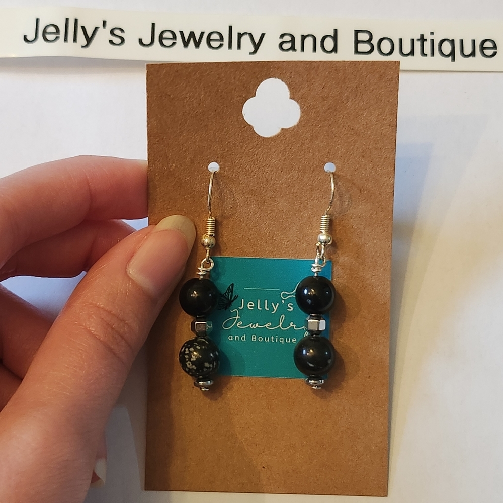 Jelly's Jewelry and Boutique Handcrafted, NWT, Dalmatian Stone & Metal Earring
